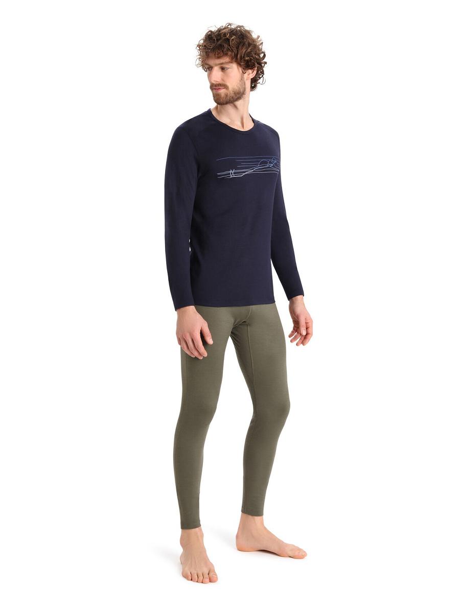 Men's Icebreaker Merino 200 Oasis Long Sleeve Crewe Ski Stripes Base Layers Midnight Navy | CA 1581XYUF